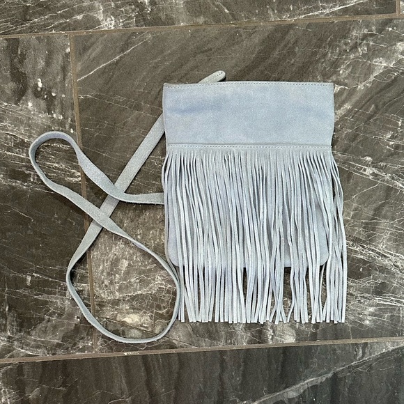 EUC🩶Margot Genuine Suede Leather Fringe Crossbody Bag Blue/Gray - Picture 2 of 13